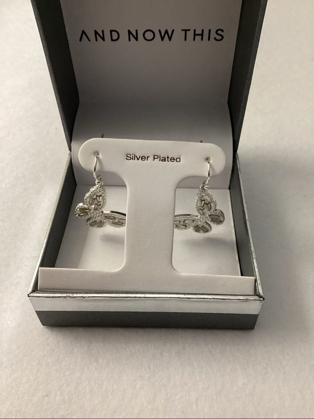 And Now This Silver Plated Butterfly Drop Earrings